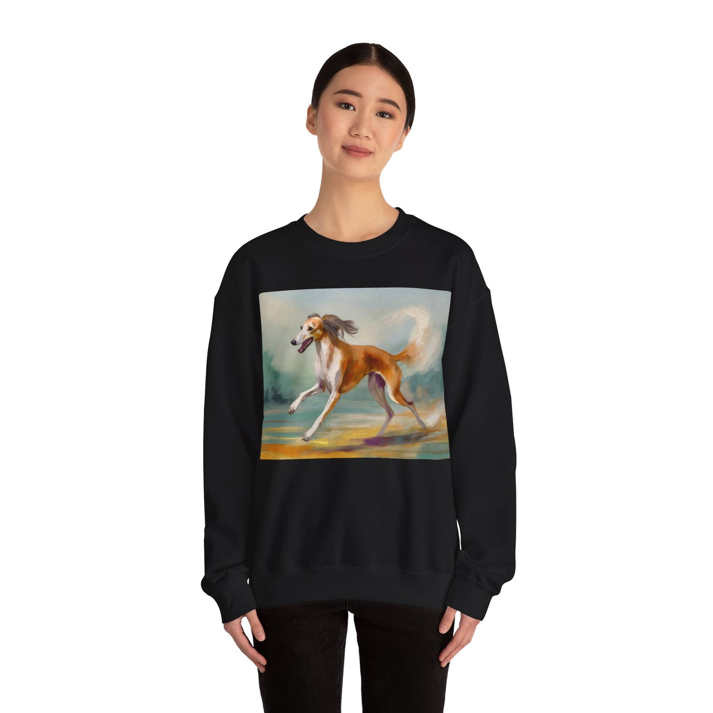Saluki 'On the Run' Unisex 50/50 Crewneck Sweatshirt