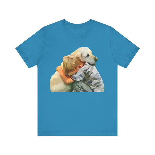 Yellow Labrador Retriever and Child - Unisex Jersey Short Sleeve Tee