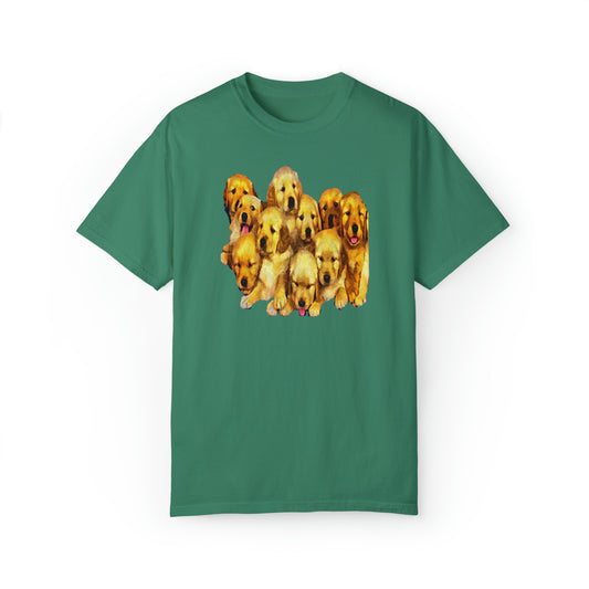 Golden Retriever Puppies Unisex-Adult Relaxed Fit Cotton Garment-Dyed T-shirt