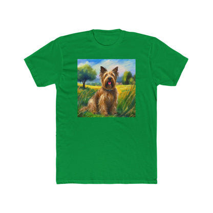 Briard in French Countryside Men's Fitted Cotton Crew Tee