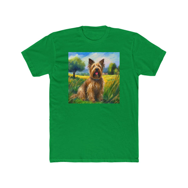 Briard in French Countryside Men's Fitted Cotton Crew Tee