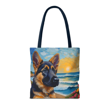 German Shepherd Puppy Polyester Tote Bag: Adventure Awaits!