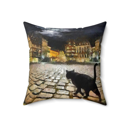 Night Cat Prowling - Spun Polyester Throw Pillow