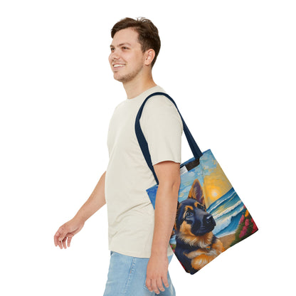 German Shepherd Puppy Polyester Tote Bag: Adventure Awaits!