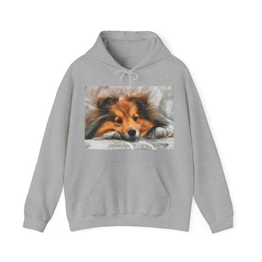 Shetland Sheepdog 'Sleepy Sheltie' Unisex 50/50 Hooded Sweatshirt