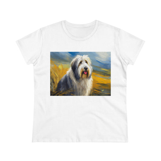 Old English Sheepdog Women's Cotton Tee with Fine Art Painting