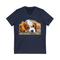 King Charles Spaniel Puppy -  Unisex Jersey Short Sleeve V-Neck Tee