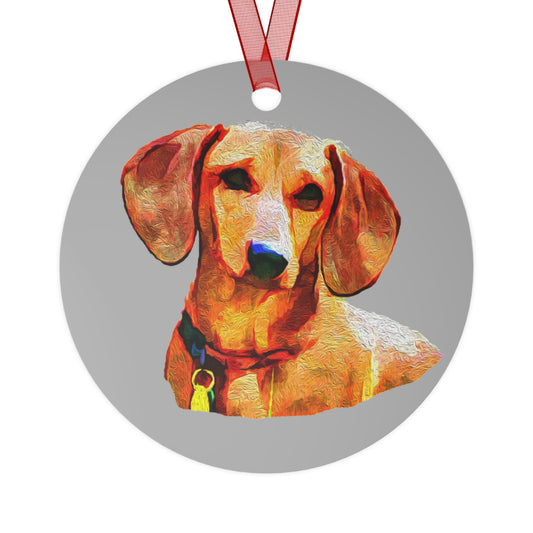 Whimsical Dachshund 'Daisy on Grey' Metal Ornaments