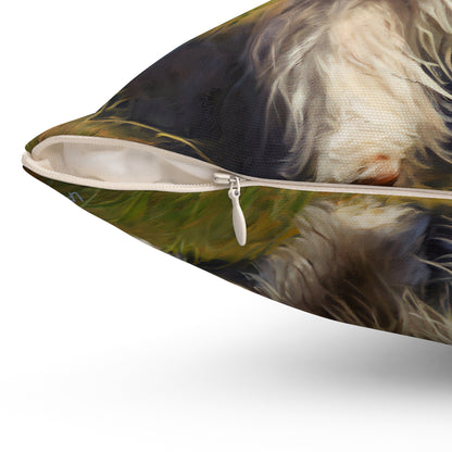 Bearded Collie Spun Polyester Square Pillow