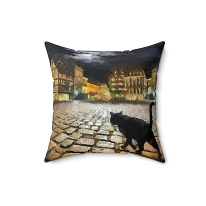 Night Cat Prowling - Spun Polyester Throw Pillow