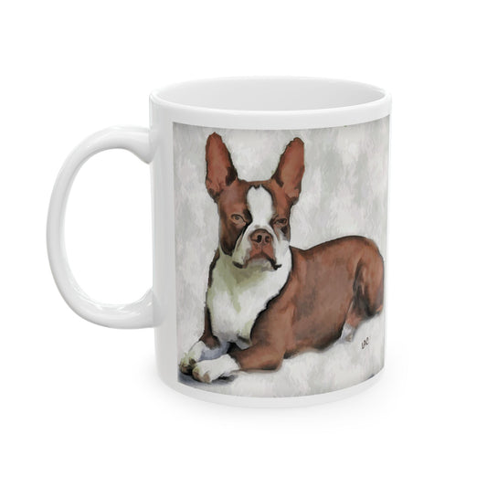 Boston Terrier Comical Ceramic Mug - Brown & White