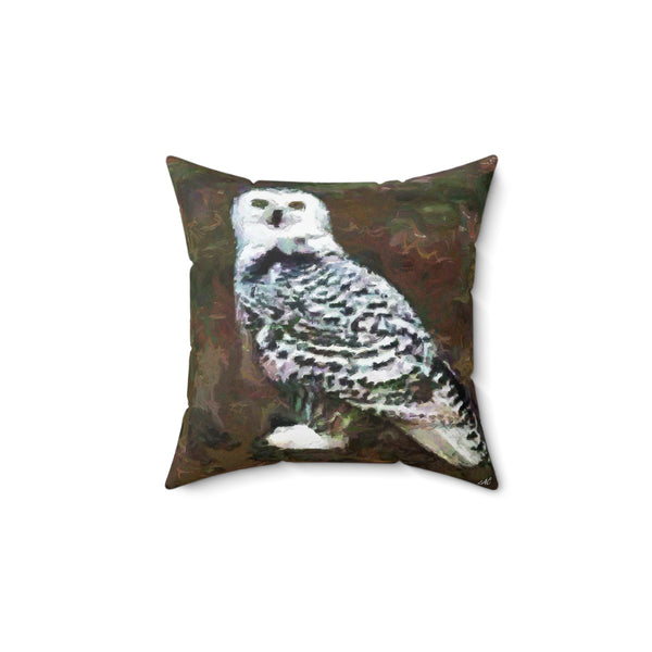 Snowy White Owl - Spun Polyester Throw  Pillow