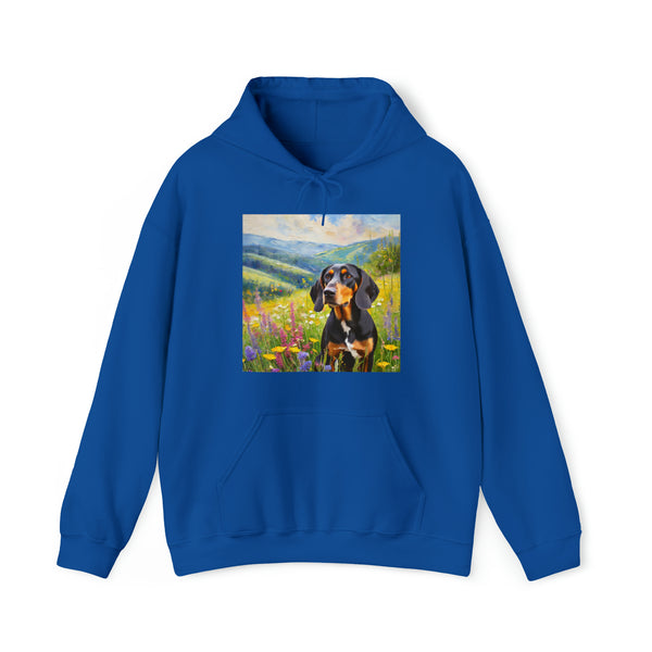 Black & Tan Coonhound Unisex 50/50 Hooded Sweatshirt: Fine Art Edition
