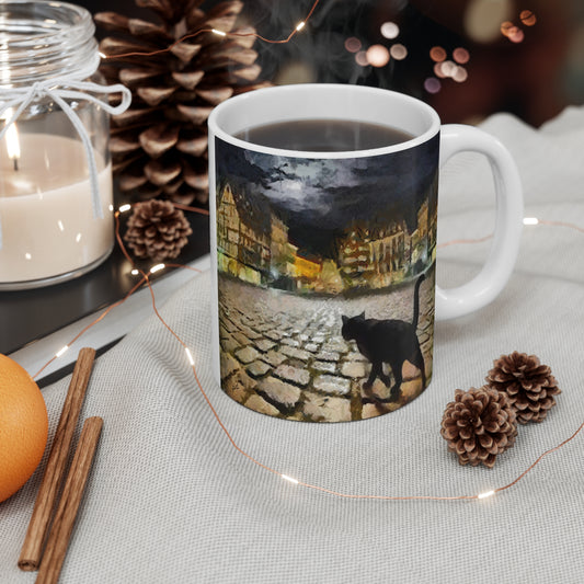 Night Cat Prowling - Ceramic Mug 11oz