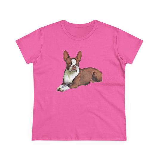 Boston Terrier Midweight Cotton Tee - Brown & White