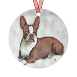 Boston Terrier - Brown & White -  - Christmas Tree  Metal Ornaments