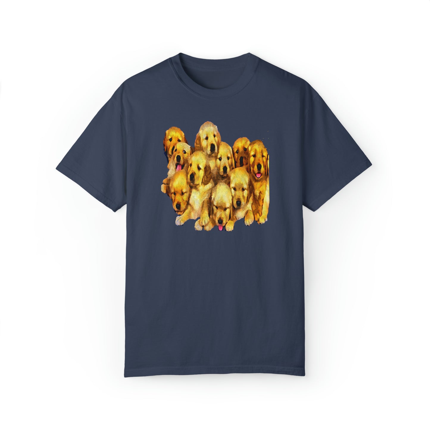 Golden Retriever Puppies Unisex-Adult Relaxed Fit Cotton Garment-Dyed T-shirt