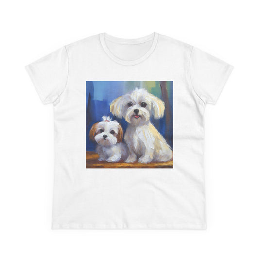 Maltese Puppies Women's Midweight Cotton Tee