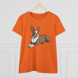 Boston Terrier Midweight Cotton Tee - Brown & White