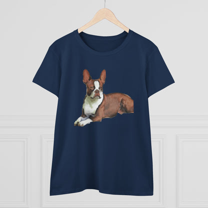 Boston Terrier Midweight Cotton Tee - Brown & White
