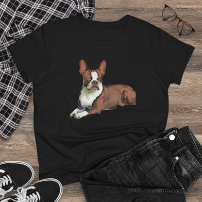 Boston Terrier Midweight Cotton Tee - Brown & White