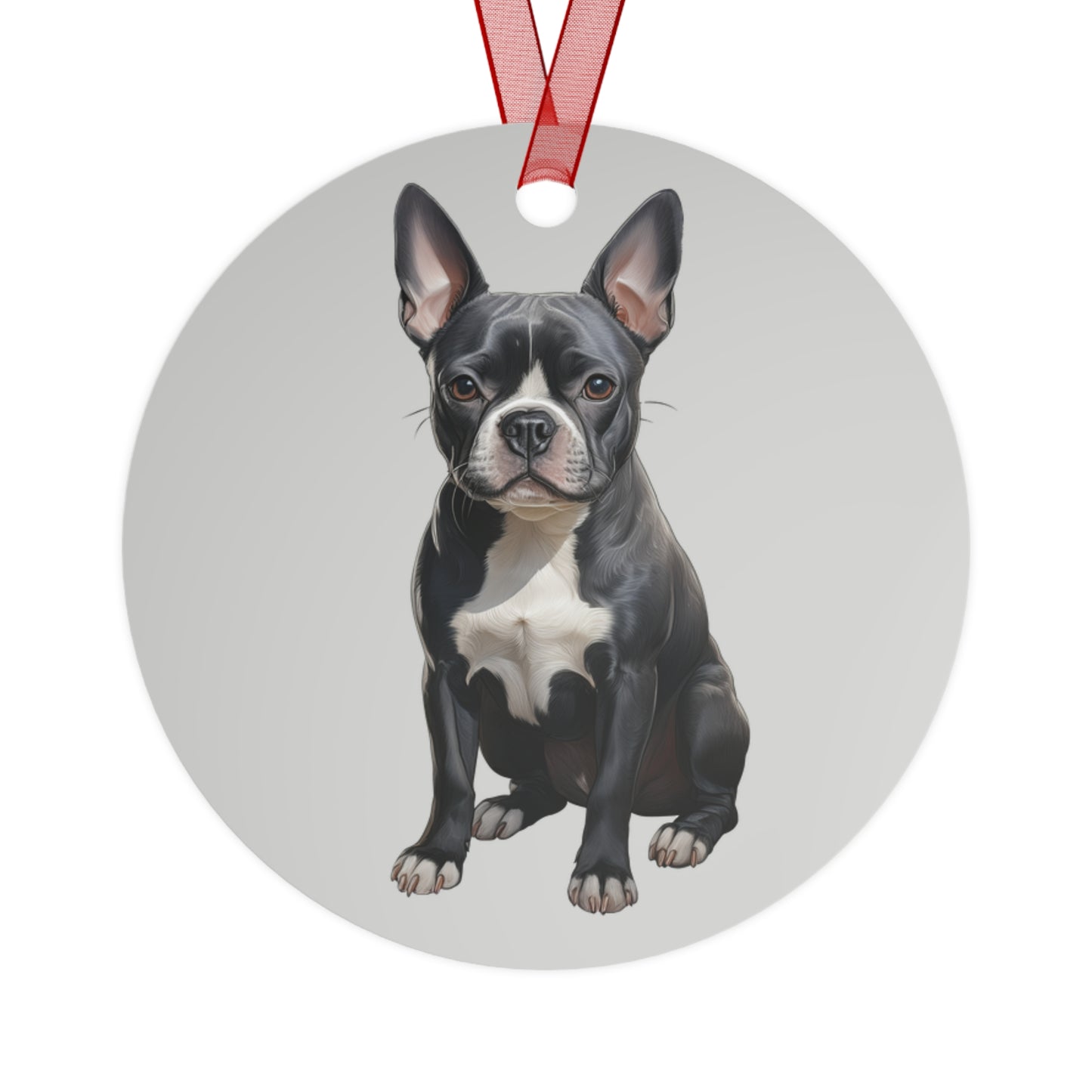 Blue and Brown Boston Terriers Christmas Tree Metal Ornaments - Set of 2
