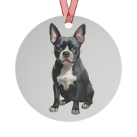Blue and Brown Boston Terriers Christmas Tree Metal Ornaments - Set of 2