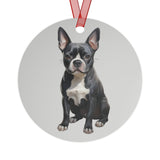 Blue and Brown Boston Terriers Christmas Tree Metal Ornaments - Set of 2