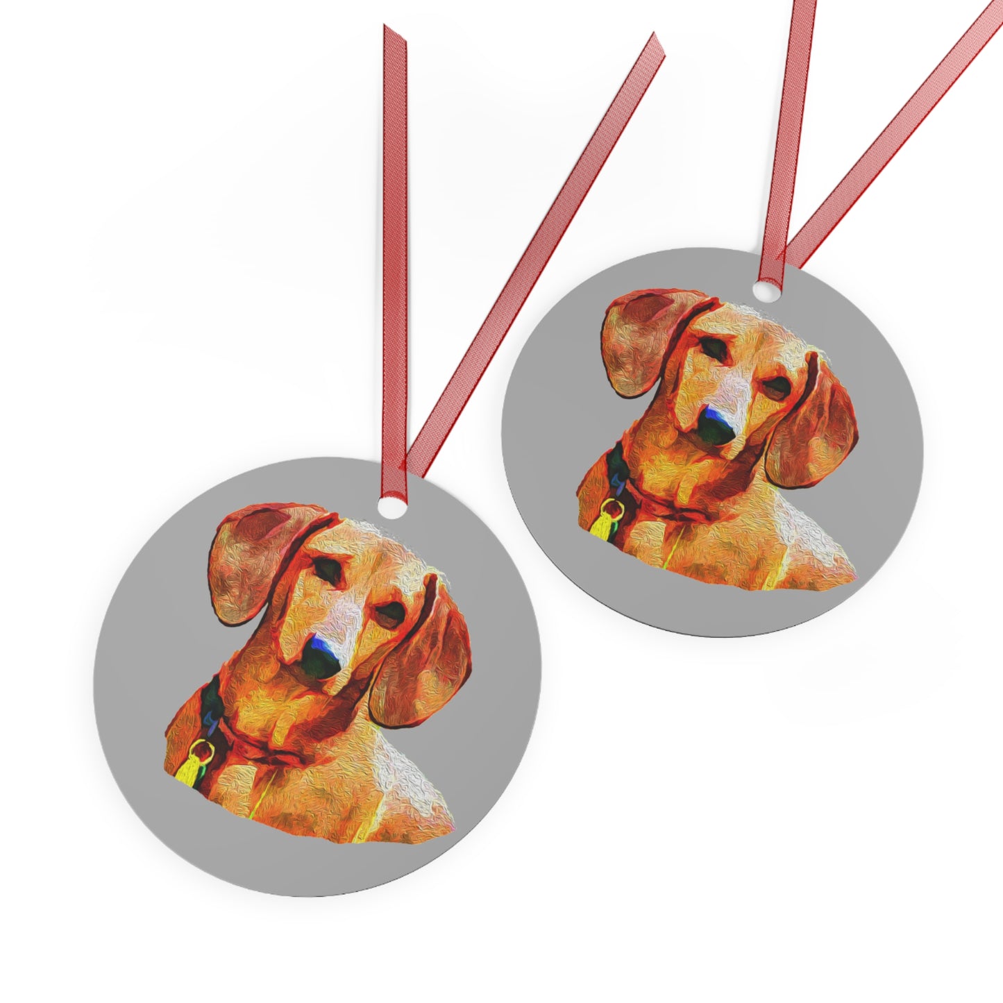 Whimsical Dachshund 'Daisy on Grey' Metal Ornaments
