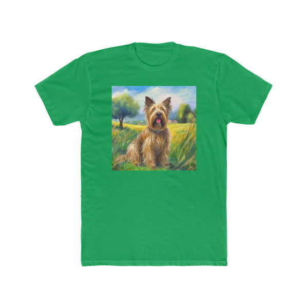 Briard in French Countryside --  Men's Fitted Cotton Crew Tee
