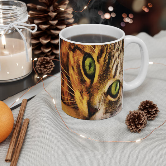 Wide-Eye Cat - Ceramic Mug 11oz