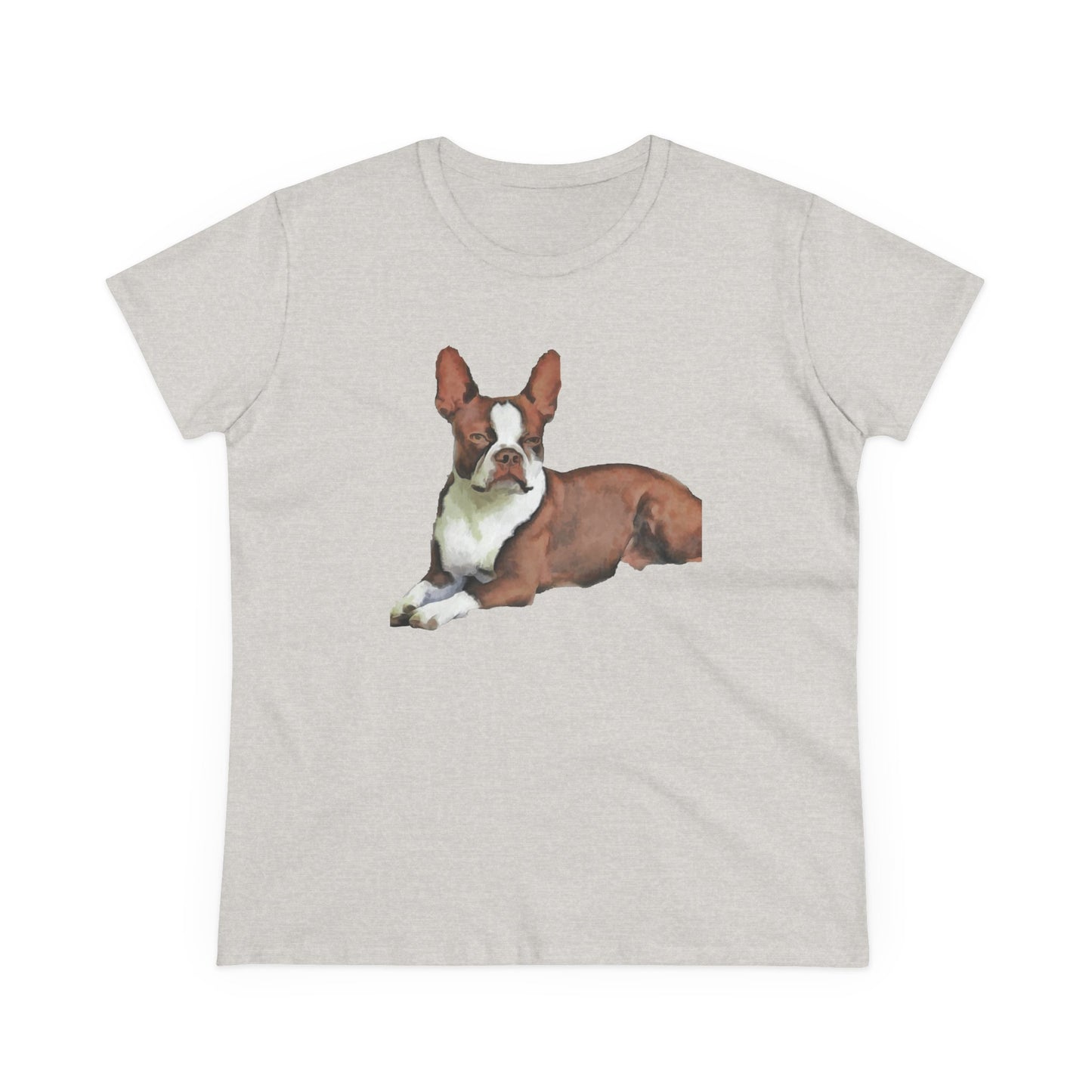 Boston Terrier Midweight Cotton Tee - Brown & White