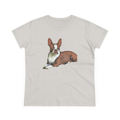 Boston Terrier Midweight Cotton Tee - Brown & White