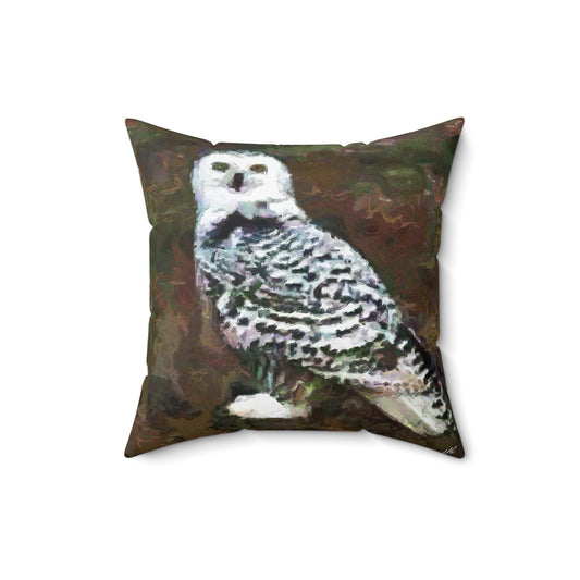 Snowy White Owl - Spun Polyester Throw  Pillow