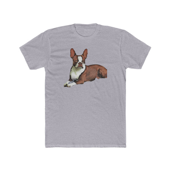 Boston Terrier - Brown & White  - Men's Fitted Cotton Crew Tee