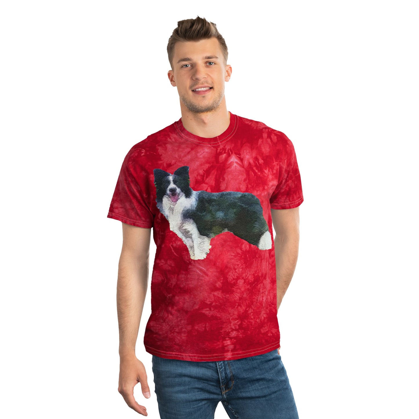 Border Collie '#1' - Unisex Cotton Tie-Dye Tee, Crystal
