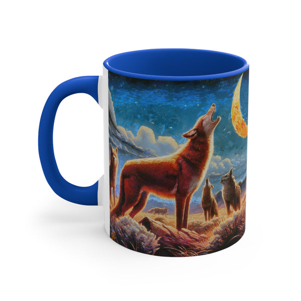 Coyotes in Moonlight - Accent - Ceramic Coffee Mug, 11oz
