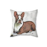 Boston Terrier - Brown & White - Spun Polyester Throw Pillow