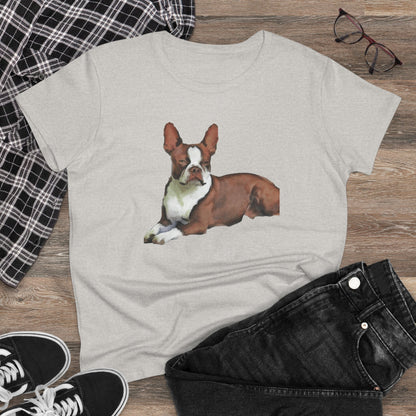 Boston Terrier Midweight Cotton Tee - Brown & White