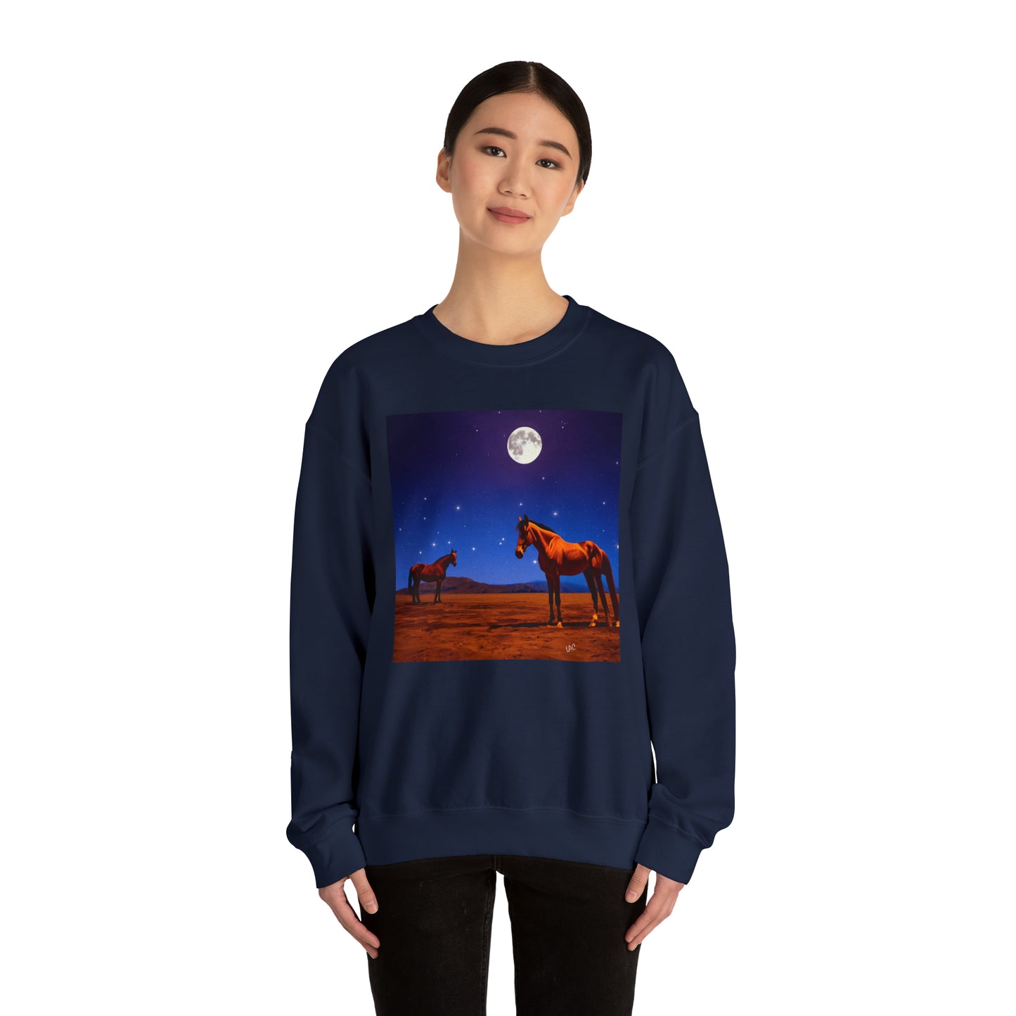 Horses in Moonlight - 	 Unisex 50/50 Crewneck Sweatshirt