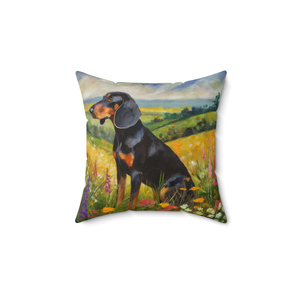 Black & Tan Coonhound Spun Polyester Square Throw Pillow