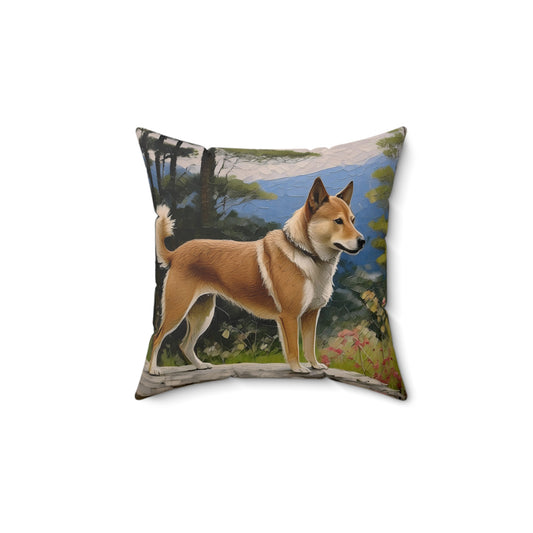 Shikoku - Japanese Hunting Dog - Spun Polyester Throw Pillow