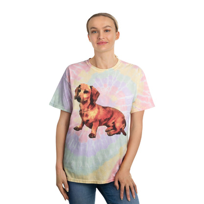 Dachshund 'Simone' Unisex Cotton Tie-Dye Tee, Spiral