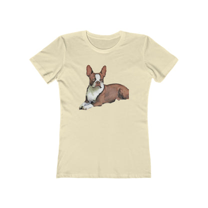 Boston Terrier Brown & White Women's Slim Fit Rigspun Cotton Tee