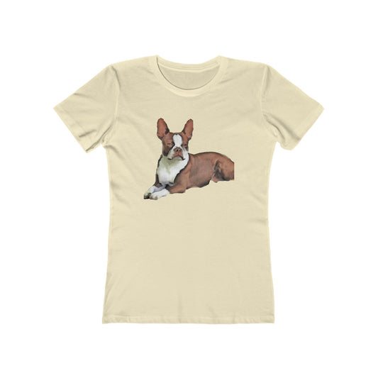 Boston Terrier Brown & White Women's Slim Fit Rigspun Cotton Tee