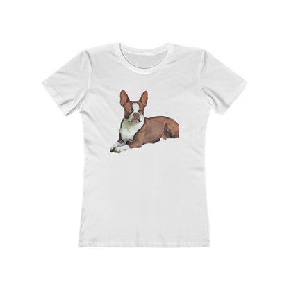 Boston Terrier Brown & White Women's Slim Fit Rigspun Cotton Tee
