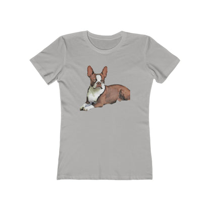 Boston Terrier Brown & White Women's Slim Fit Rigspun Cotton Tee