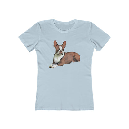 Boston Terrier Brown & White Women's Slim Fit Rigspun Cotton Tee