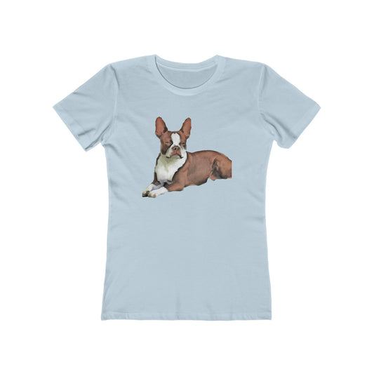 Boston Terrier Brown & White Women's Slim Fit Rigspun Cotton Tee