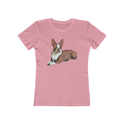 Boston Terrier Brown & White Women's Slim Fit Rigspun Cotton Tee